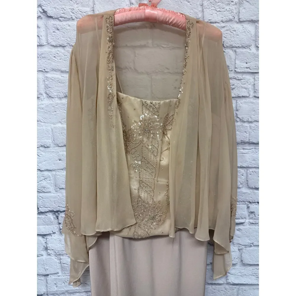 Montage Mon Cheri Mother of Bride Blush Dress Chiffon Jacket Beaded Detail - 16 - Picture 4 of 10